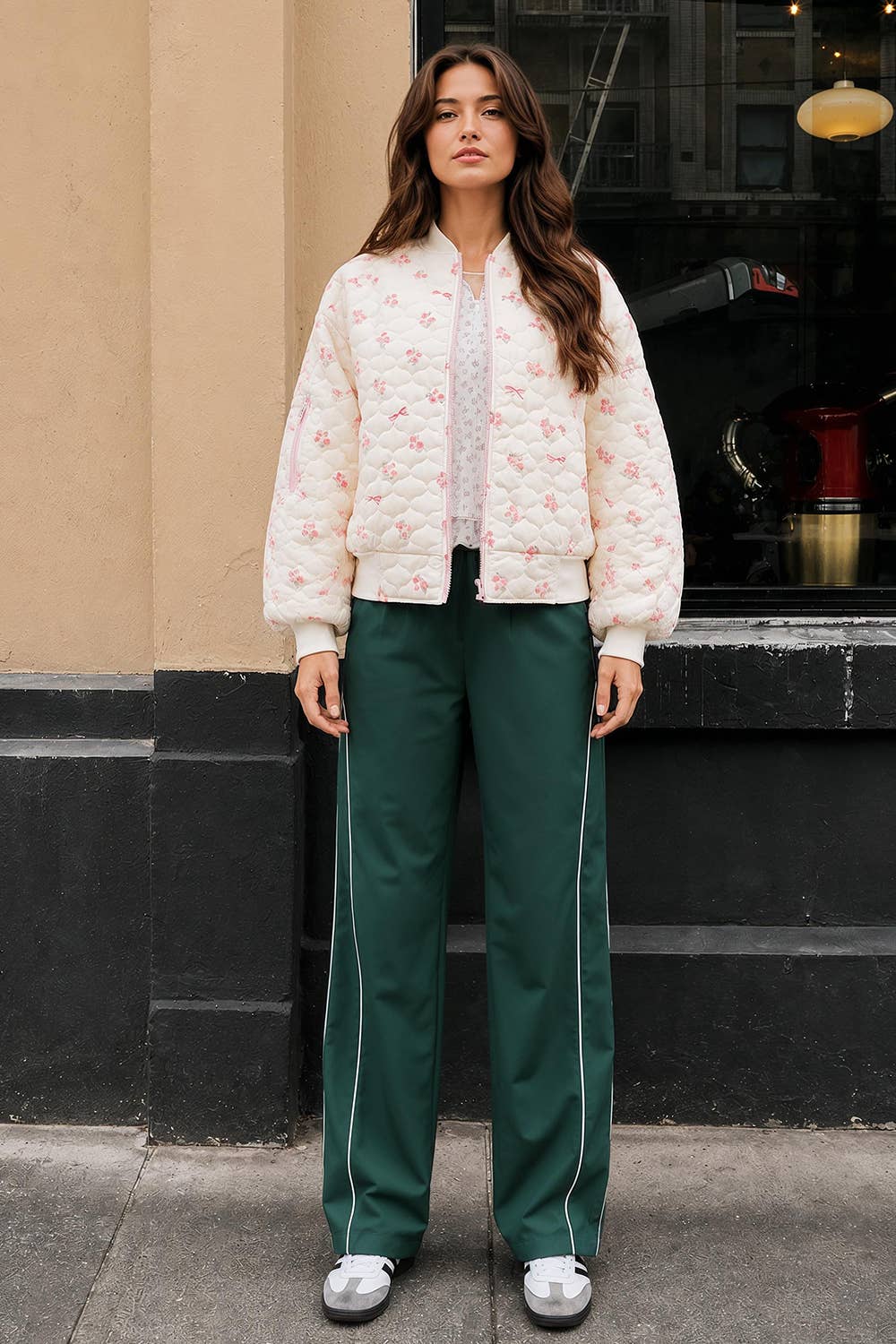 Floral Printed Quilted Oversized Casual Jacket