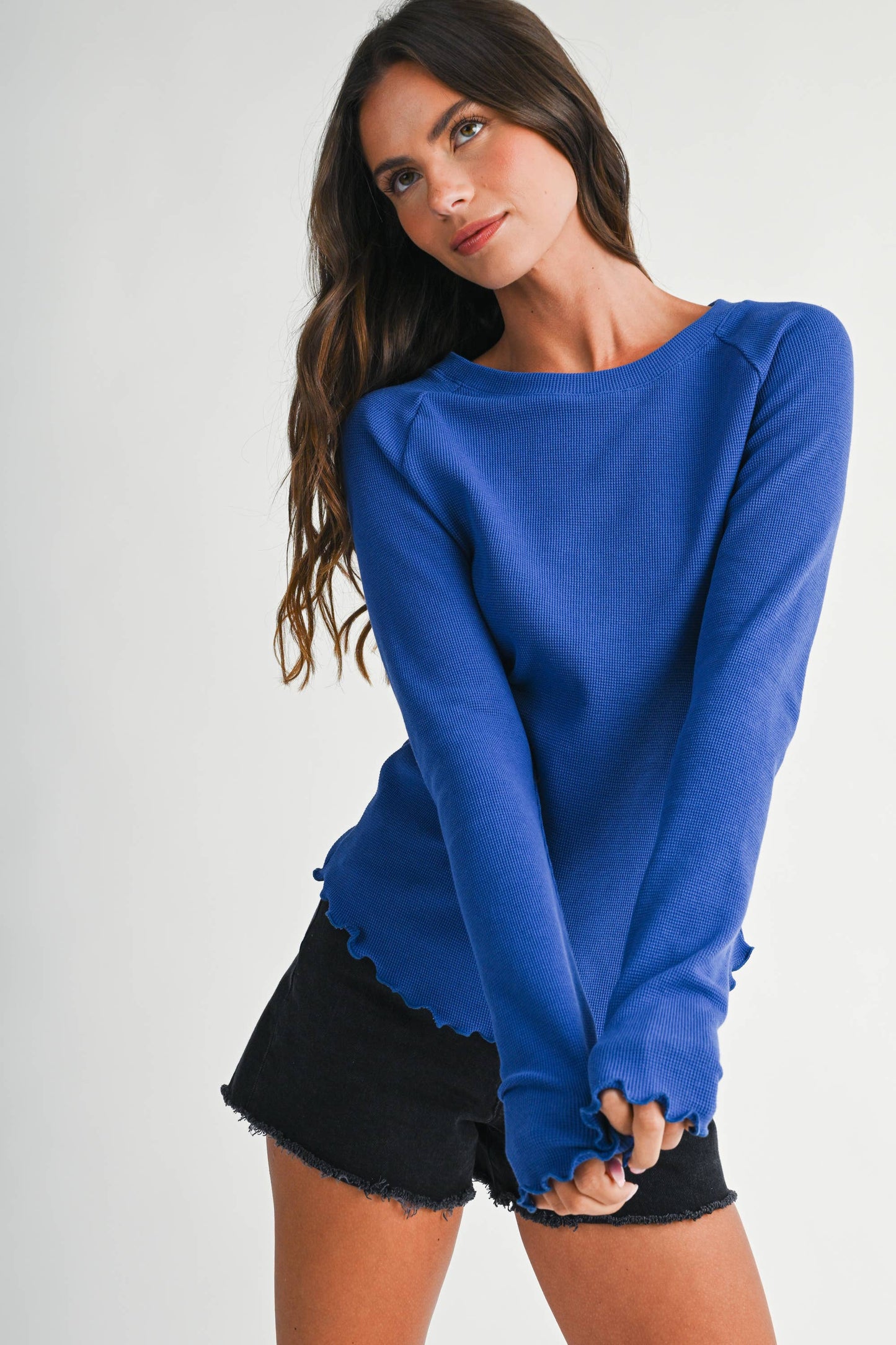 Thermal Knit Lettuce Edge Long Sleeve Top