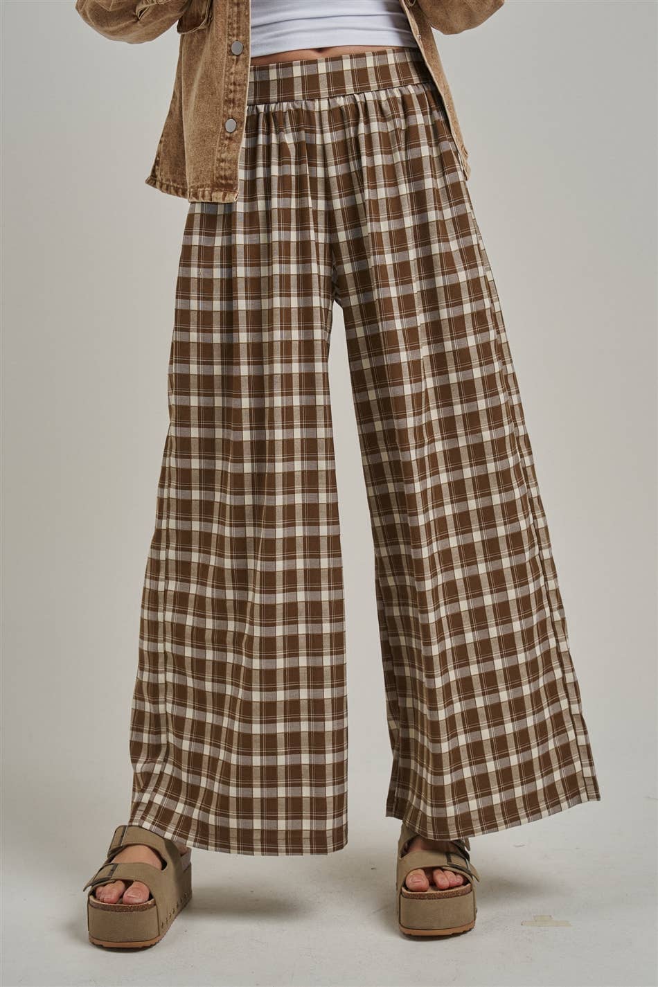 Fall Plaid Boho Wide Leg Pants
