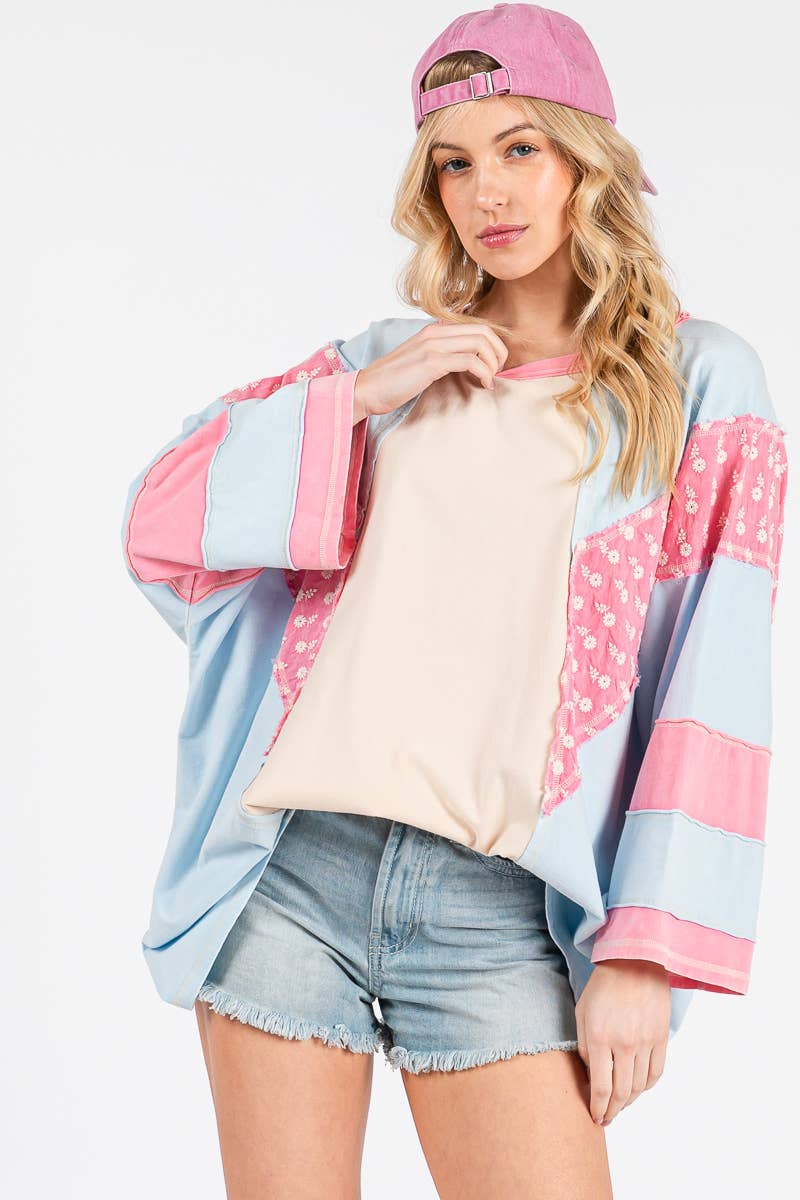 Mineral Washed Floral Patch Oversized Top