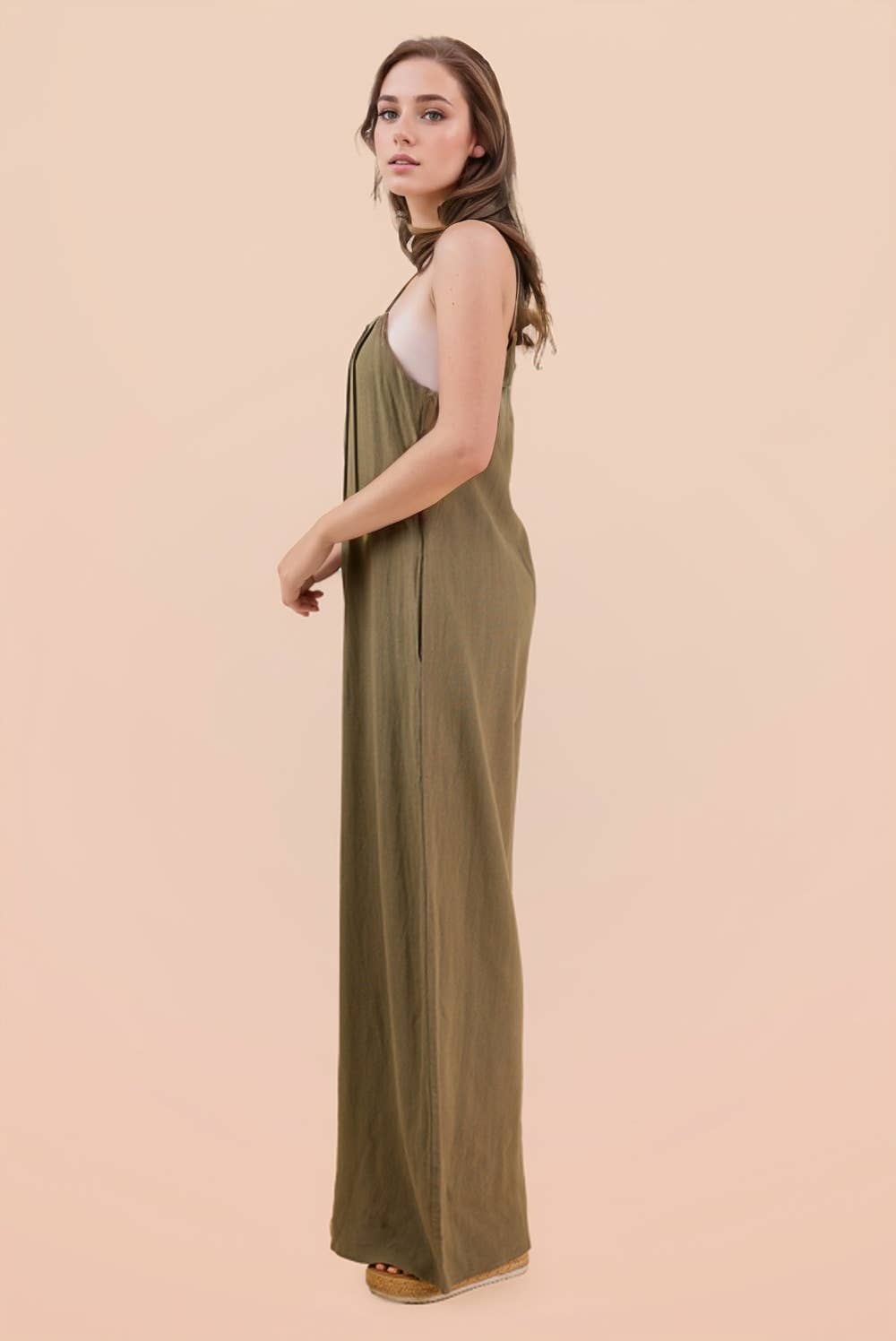 Pleated Solid Woven Sleeveless Jumpsuit