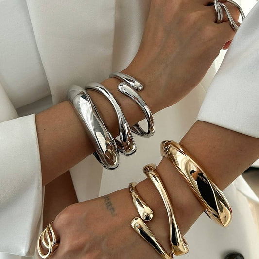 Gold Teardrop Shape Cuff Bangle