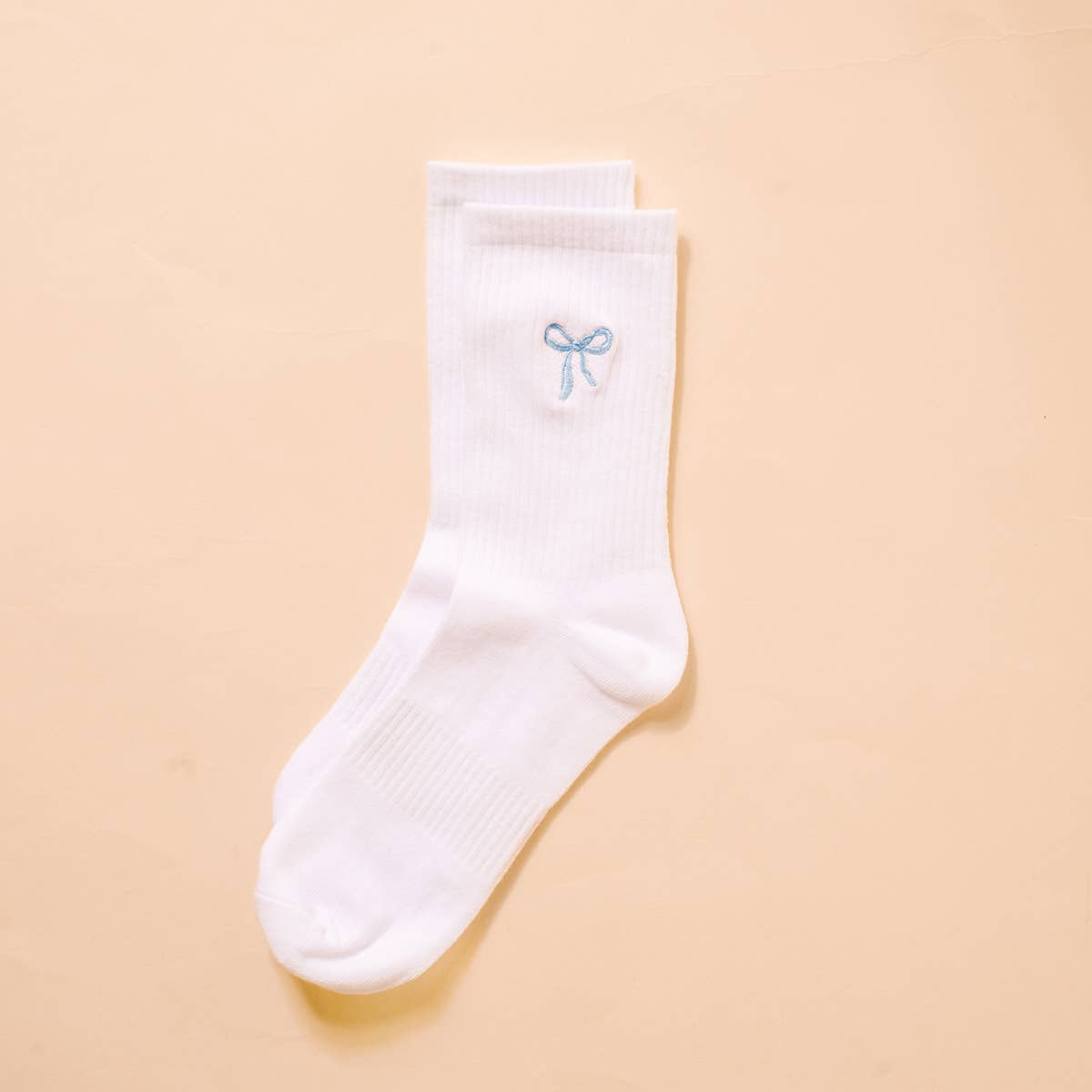 Embroidered Crew Socks–Blue Bow