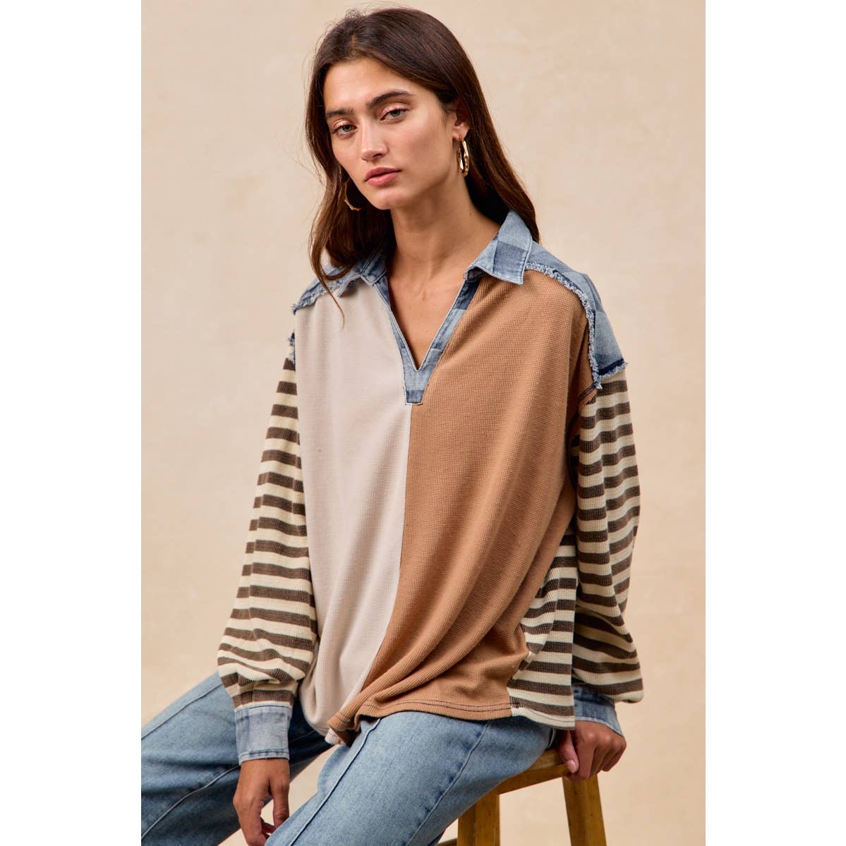 Cut Edge Denim Waffle Top