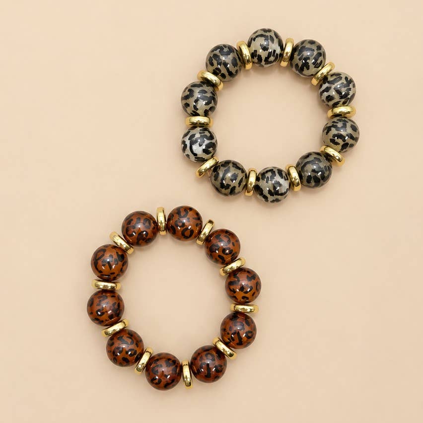 Leopard Print Beaded Stretch Bracelet