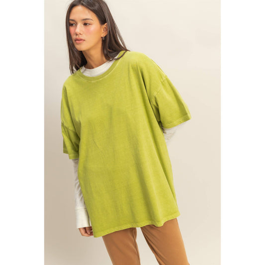 Lime Green Oversized Crew Neck Top