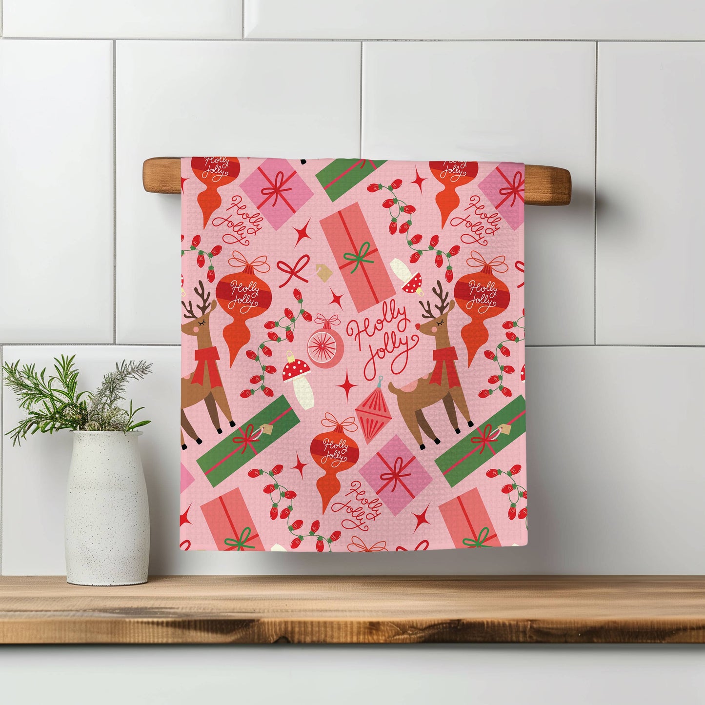 Christmas Retro Kitchen Tea Towel Waffle