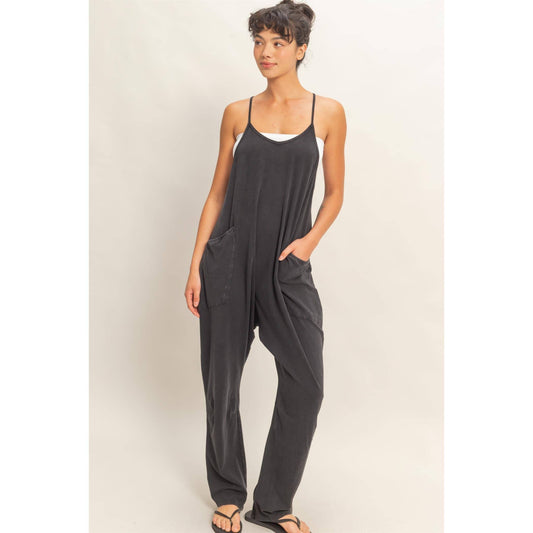 Black Mineral Wash Spaghetti Strap Jumpsuit