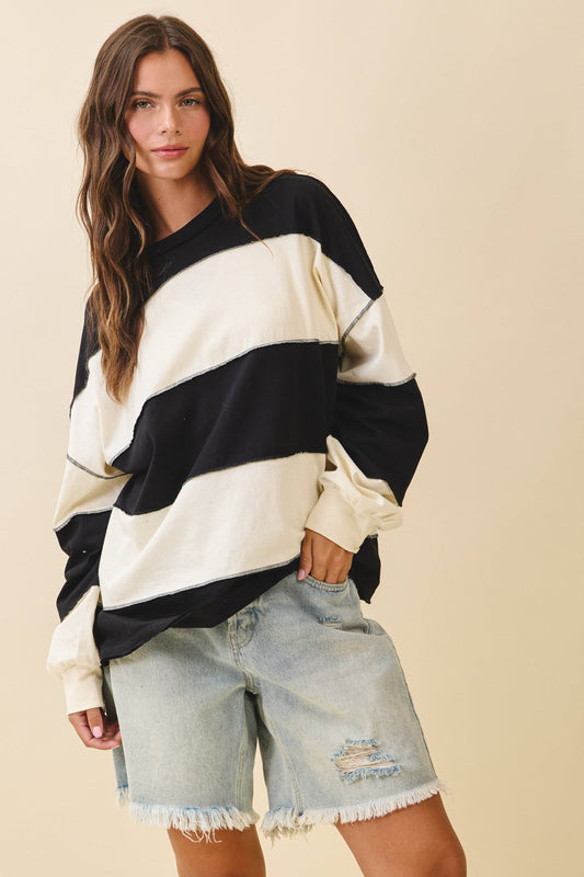 Oversized Color Block Long Sleeve Pullover