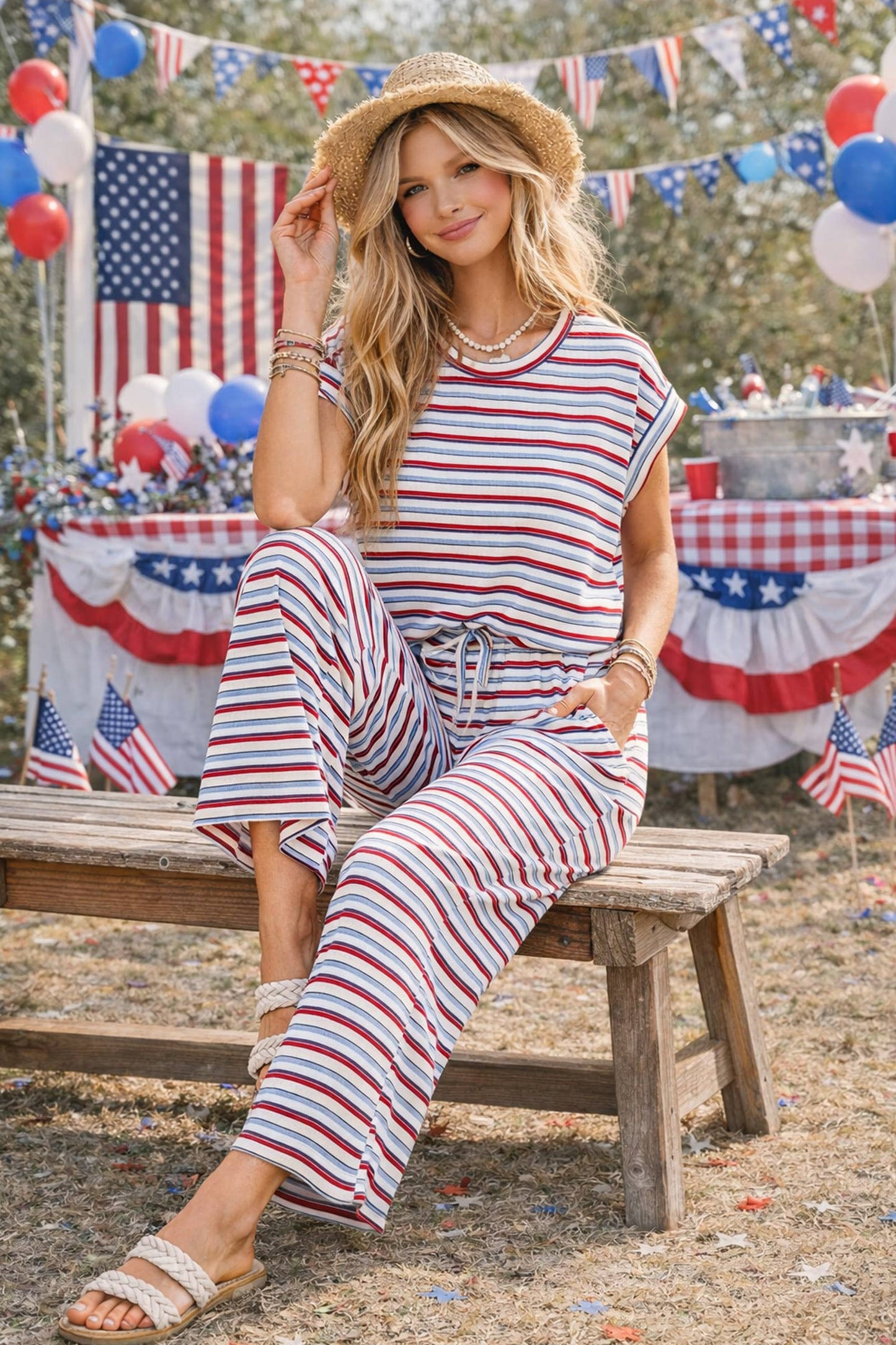 Americana Ribbed Striped Lounge Set