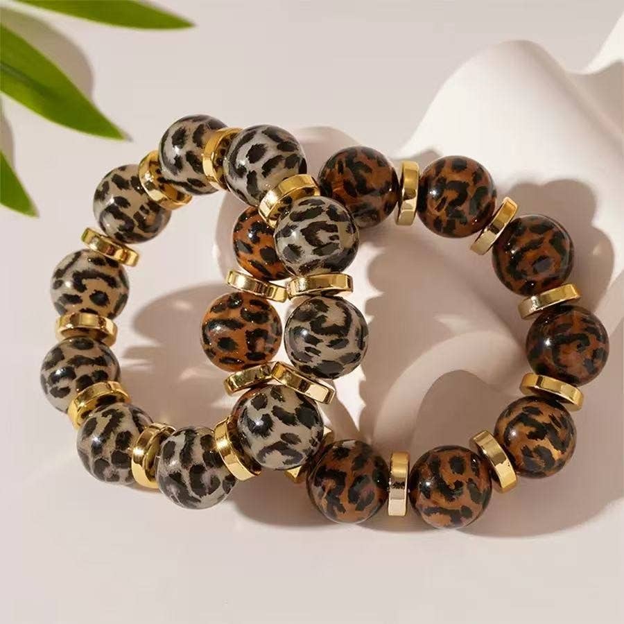 Leopard Print Beaded Stretch Bracelet