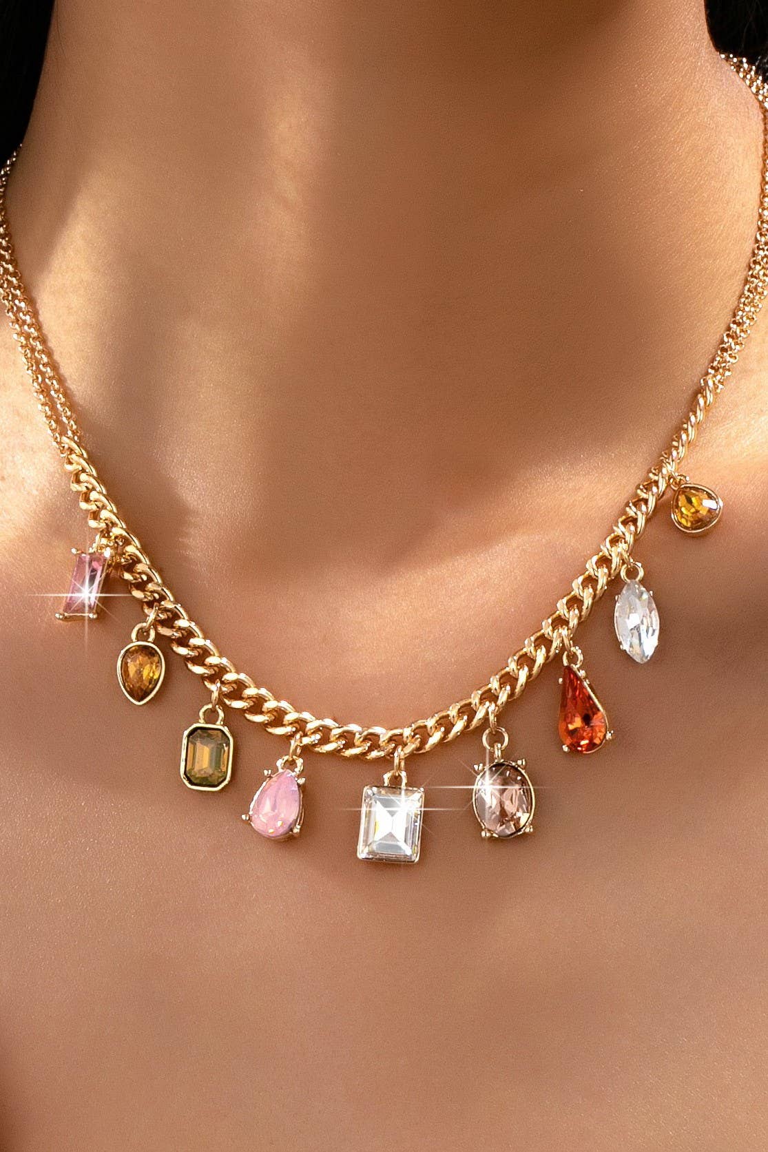 Multi-Shape Earth Tone Crystal Charm Necklace