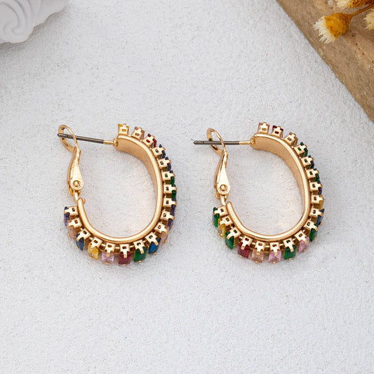 Multicolor Baguette Crystal Hoop Earrings