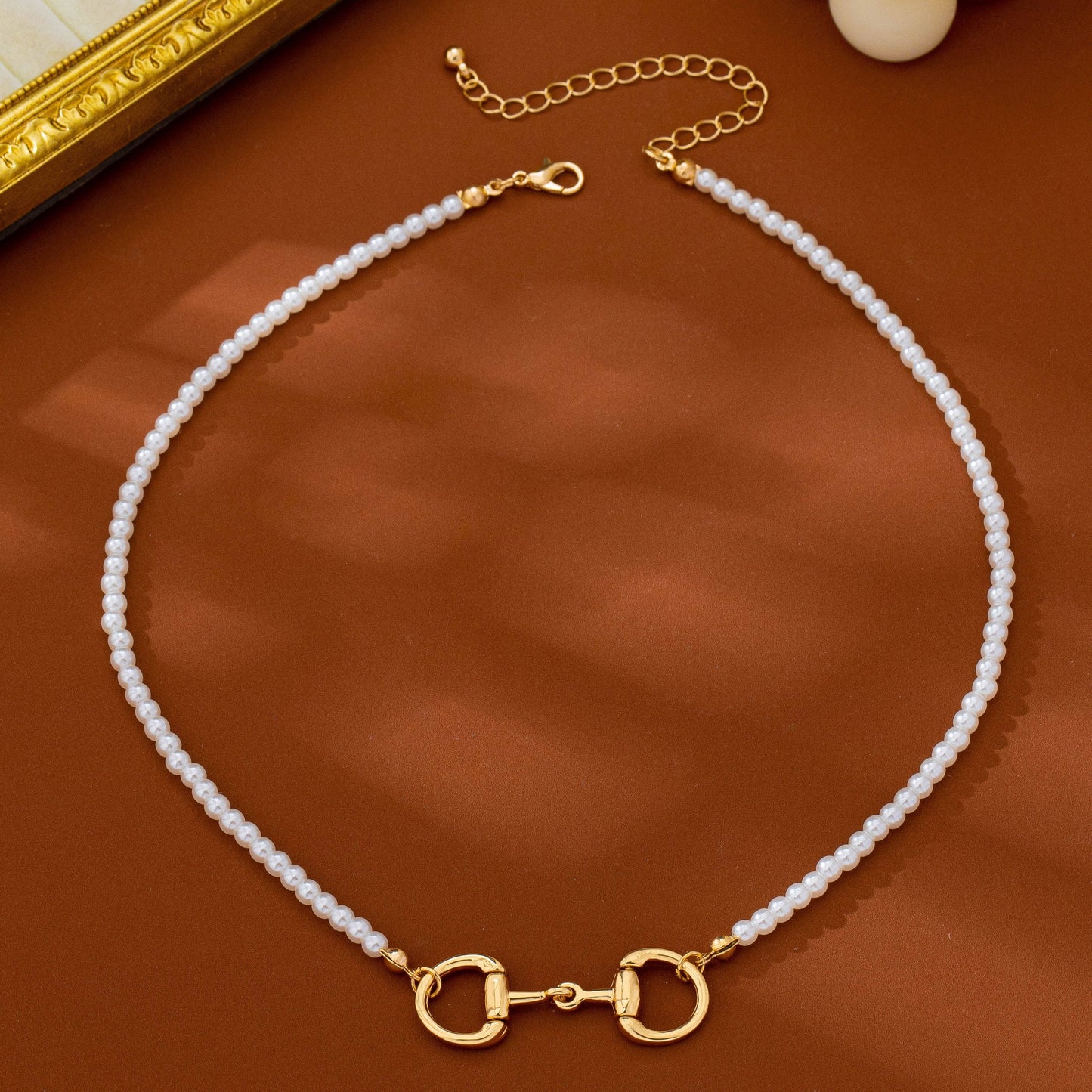 Horsebit Centerpiece Faux Pearl Strand Necklace