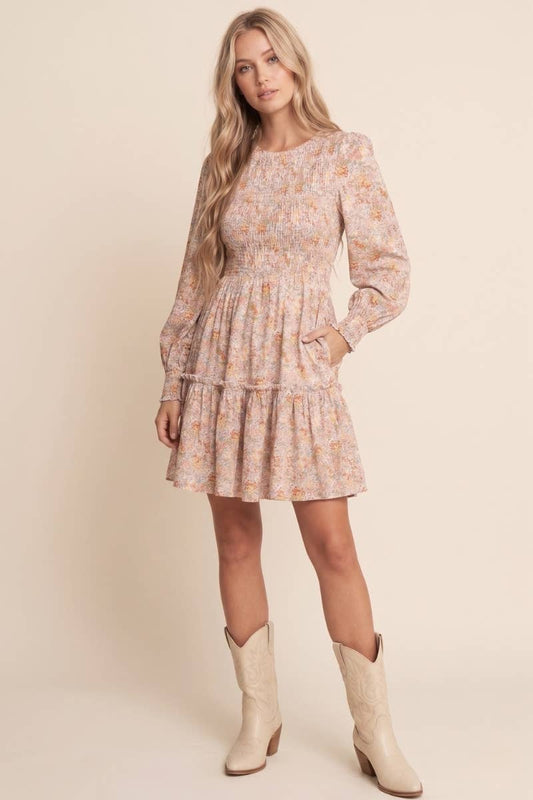 Floral Print Long Sleeve Mini Dress