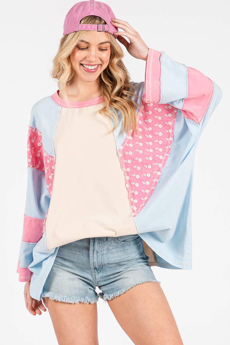 Mineral Washed Floral Patch Oversized Top