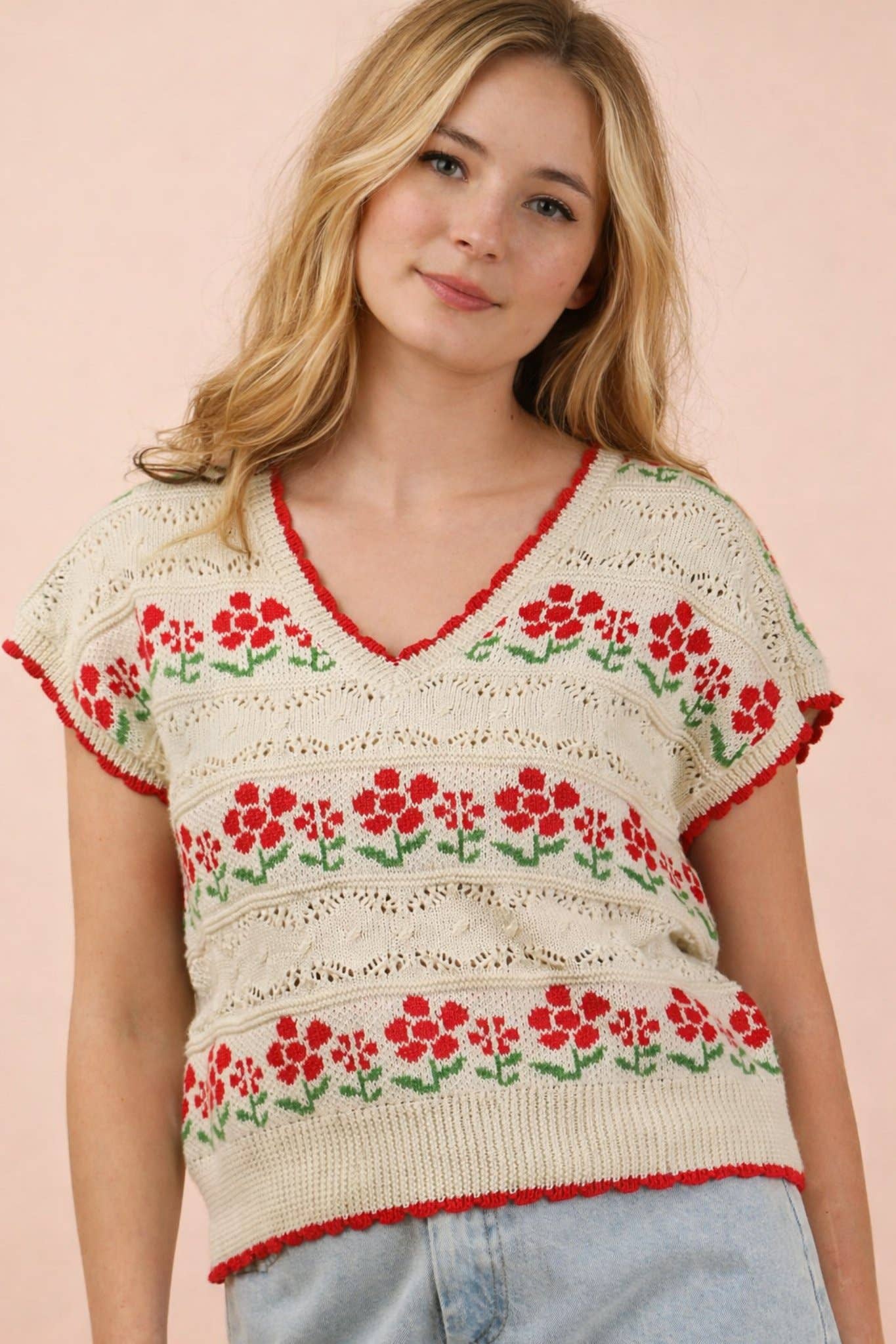 Floral Graphic Knit Sweater Vest