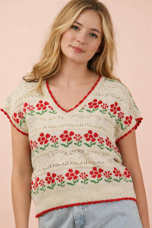 Floral Graphic Knit Sweater Vest