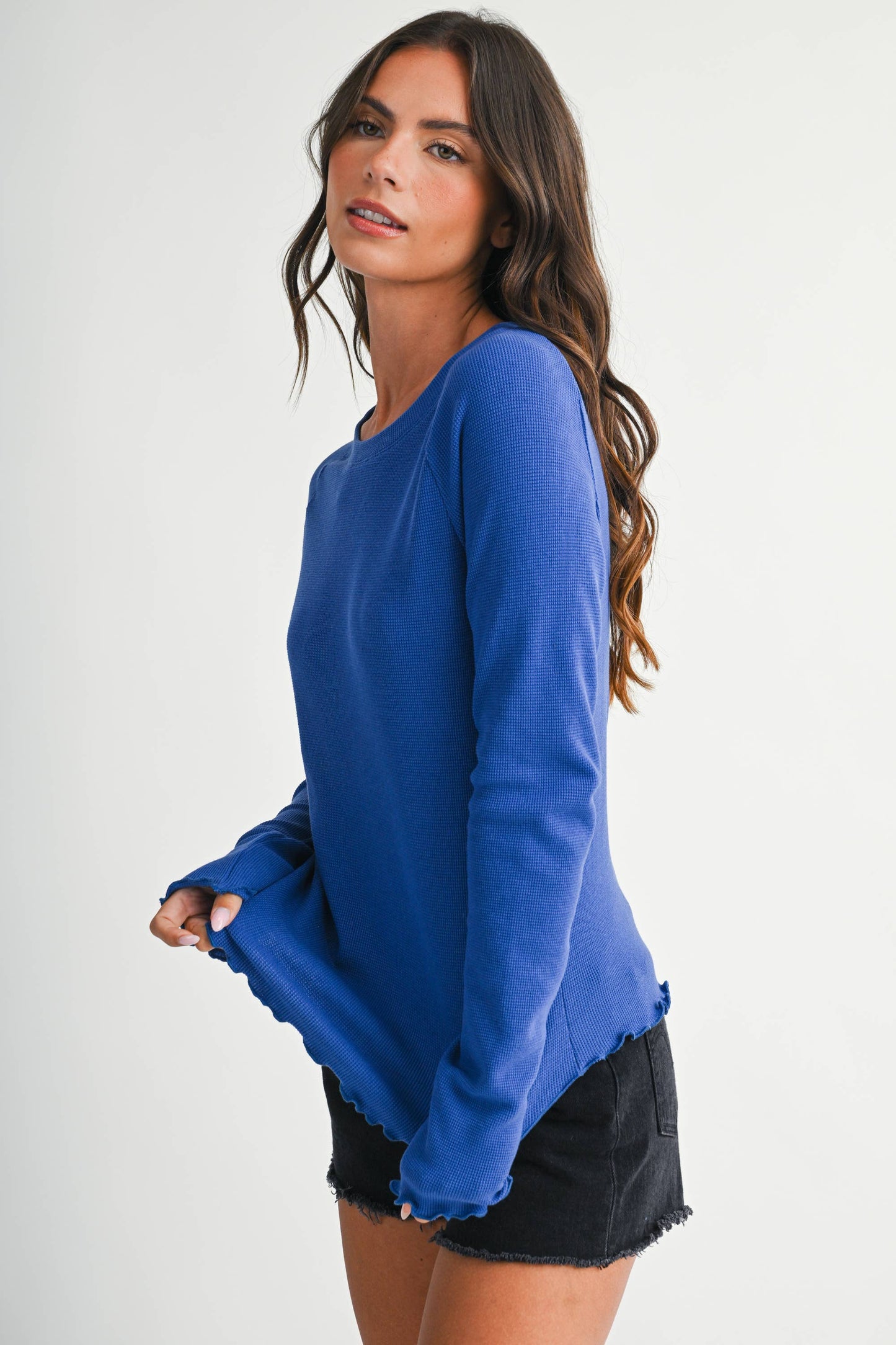 Thermal Knit Lettuce Edge Long Sleeve Top