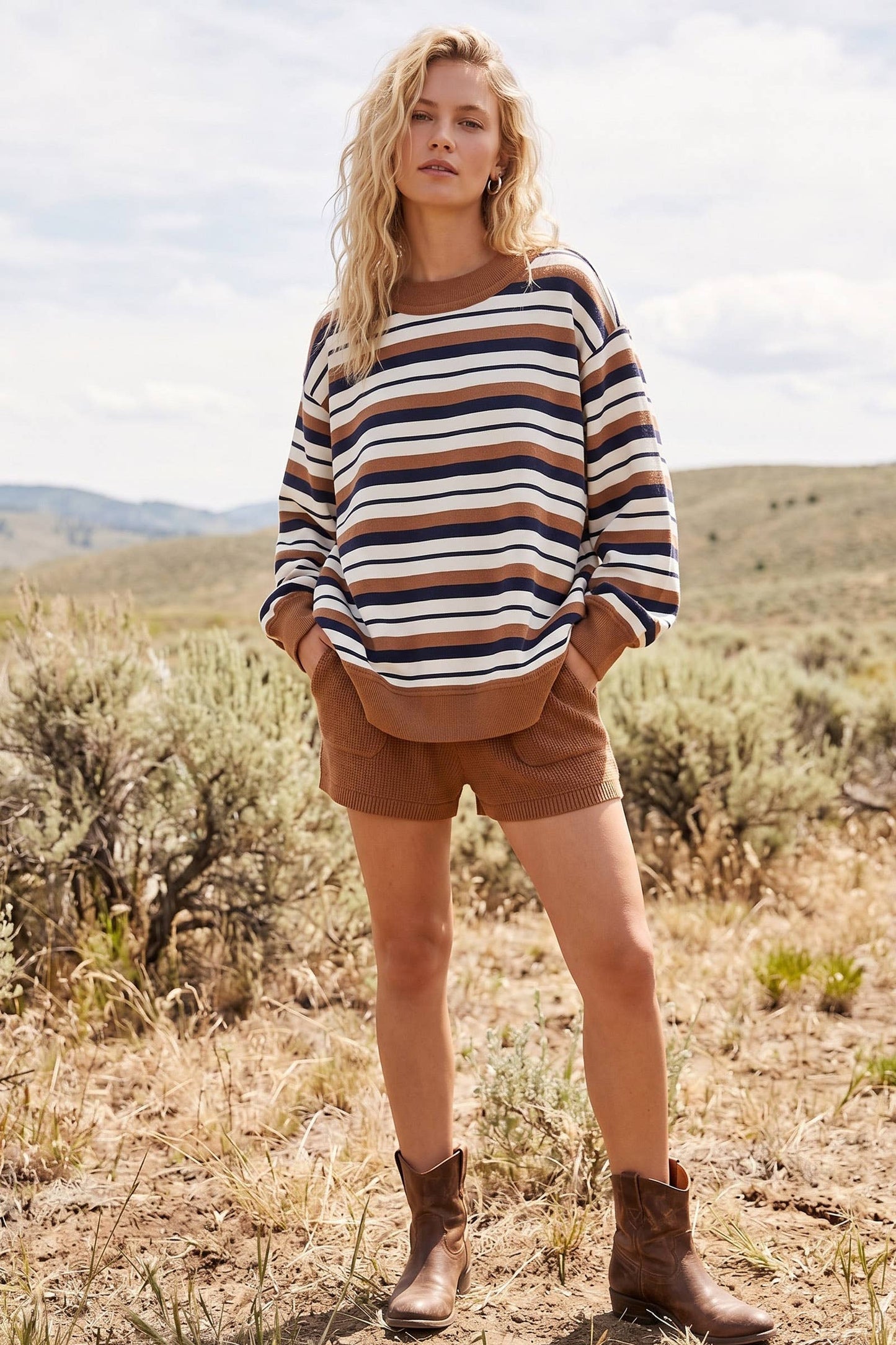 Oversized French Terry Striped Sweatshirt