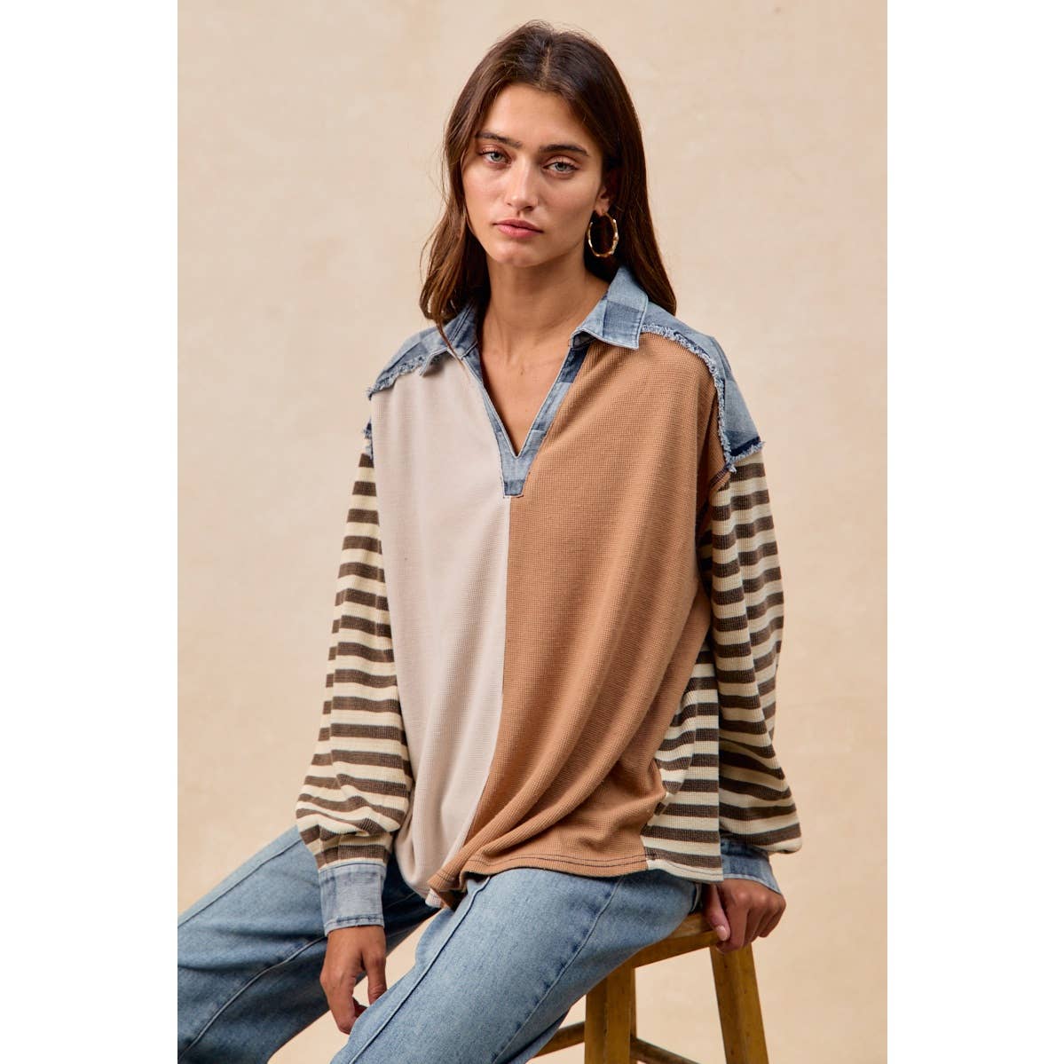 Cut Edge Denim Waffle Top