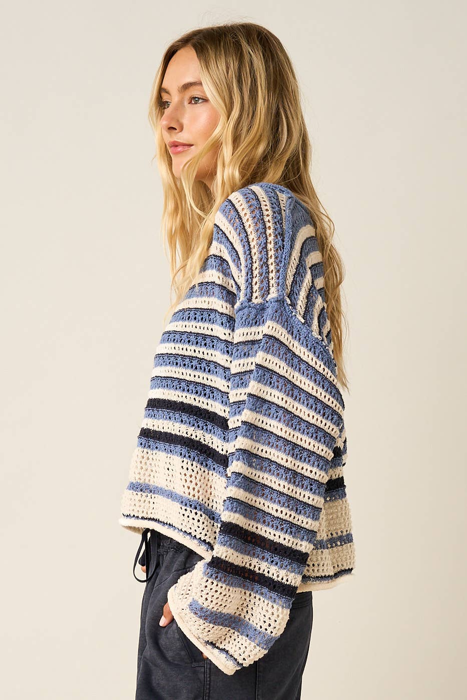 Striped Crochet Long Sleeve Top
