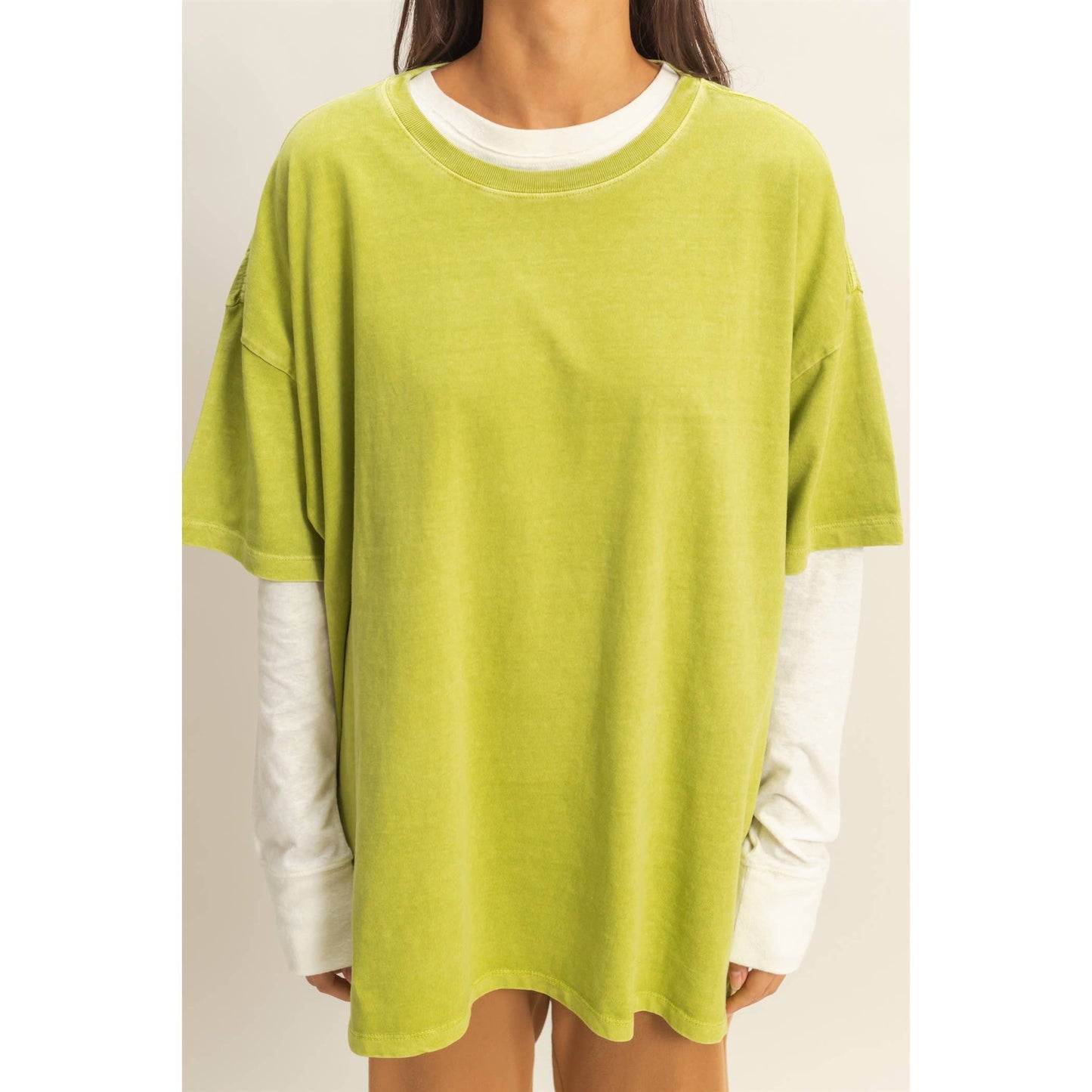 Lime Green Oversized Crew Neck Top