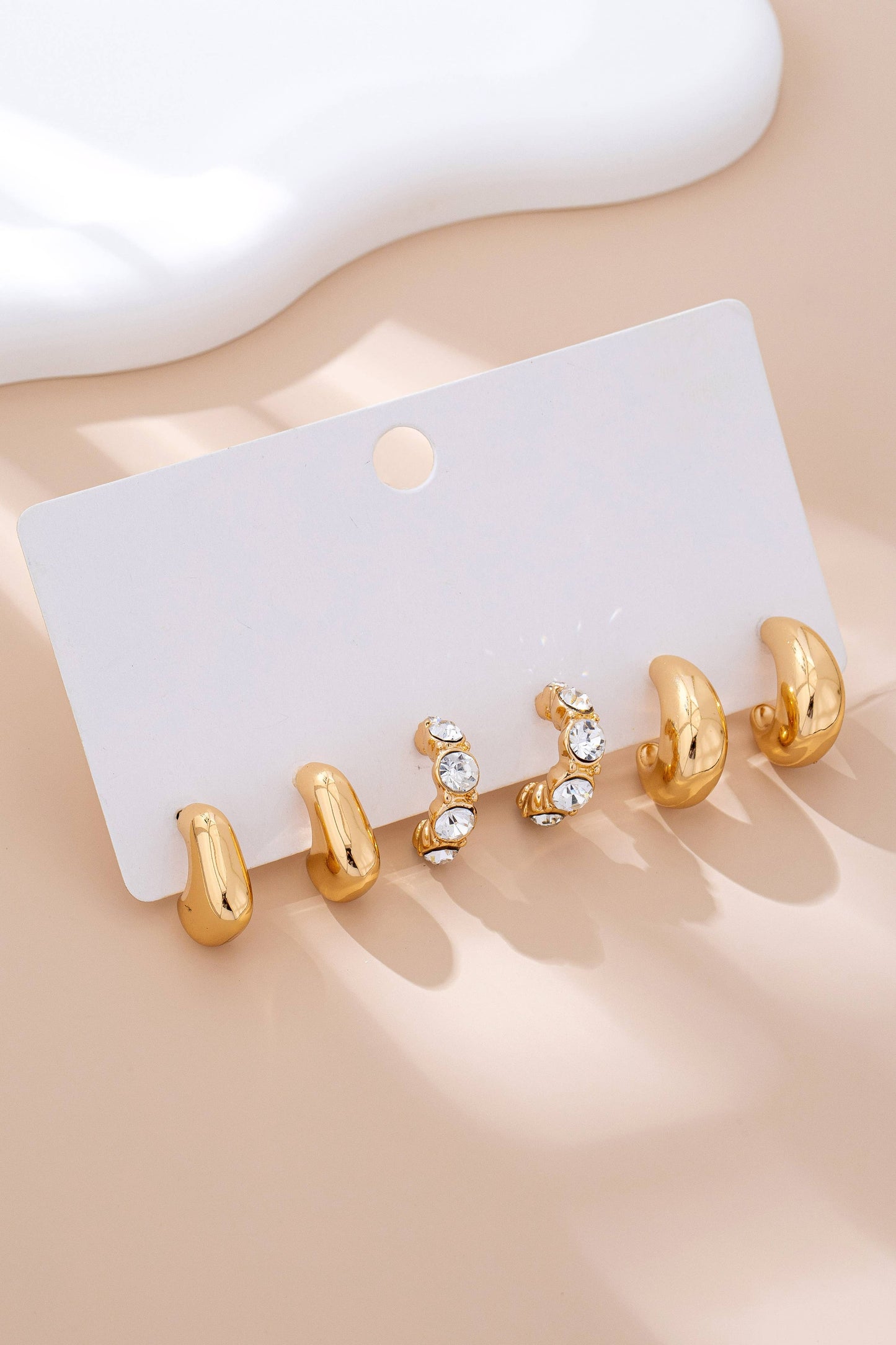Rhinestone Geo Puffy Hoop Trio