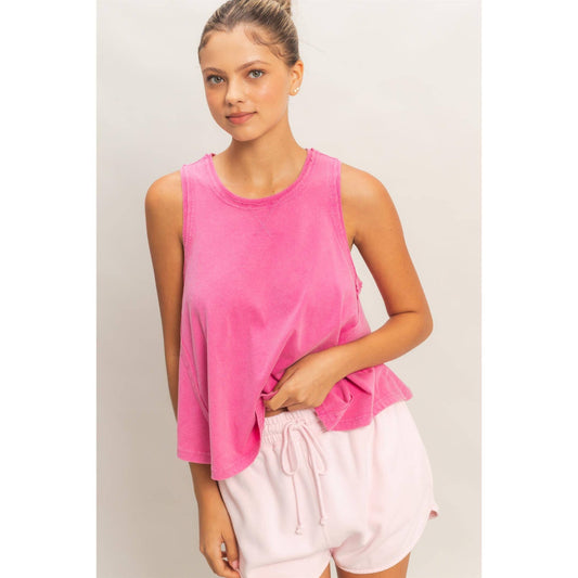 Raw Edge Detailed Sleeveless Washed Top