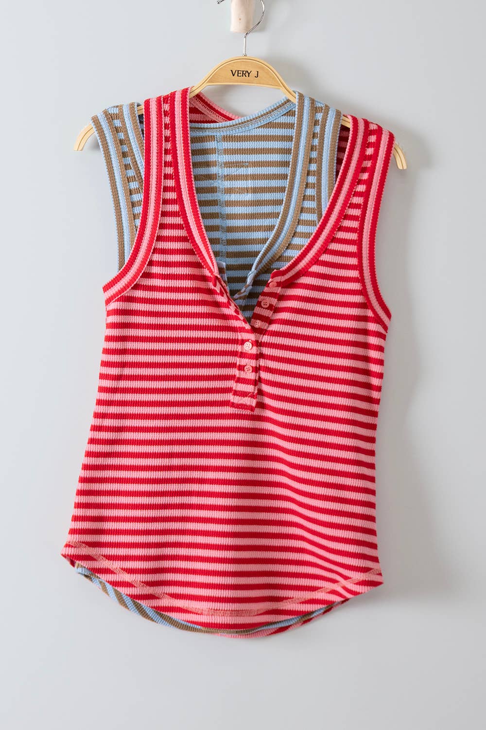 Striped Button Down Fitted Tank Top
