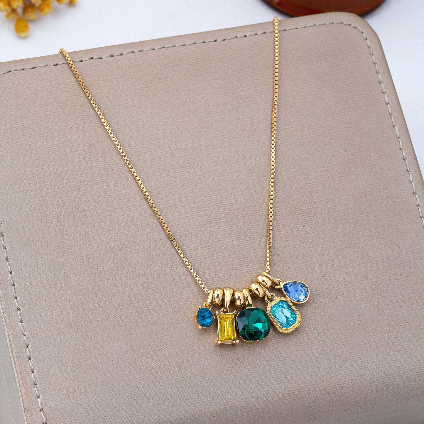 Multicolor Crystal Cluster Charm Pendant Necklace