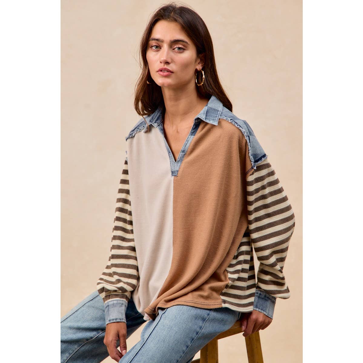 Cut Edge Denim Waffle Top