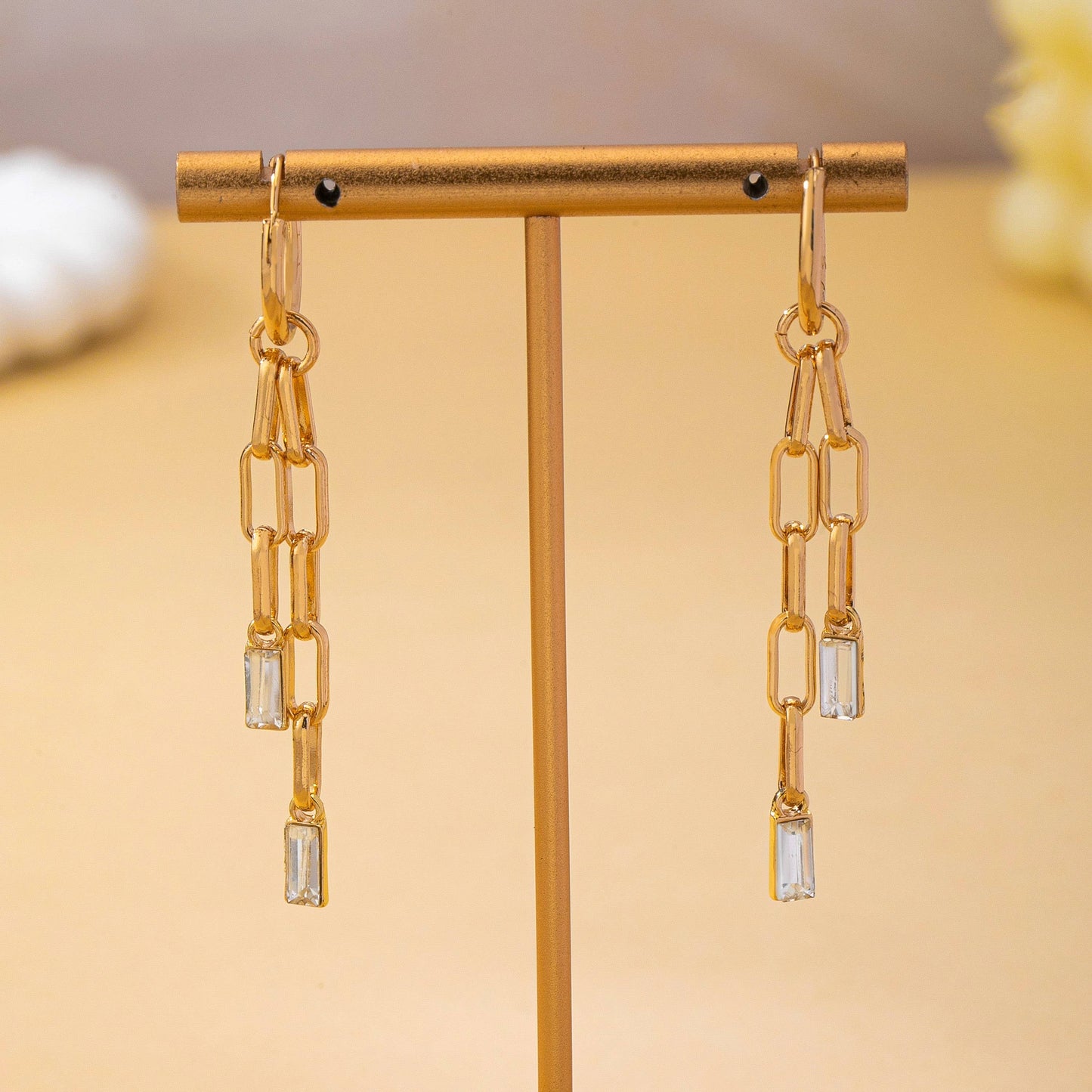 Paperclip Chain Glass Rhinestone Drop Earrings