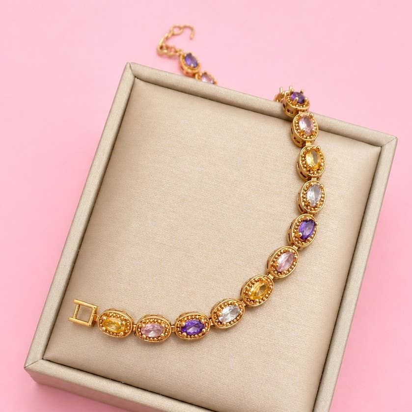 Multicolor Rainbow Crystal Halo Bracelet