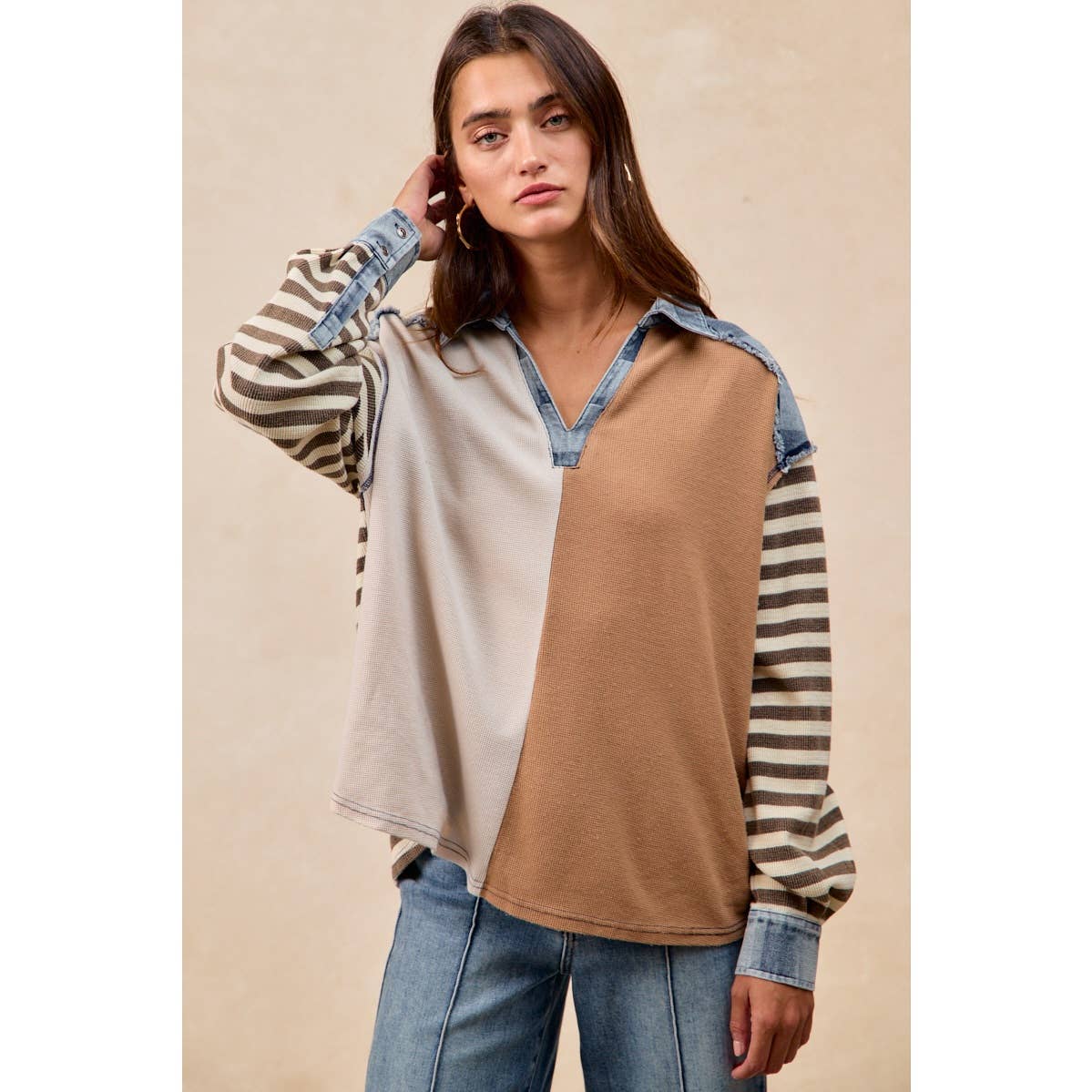 Cut Edge Denim Waffle Top
