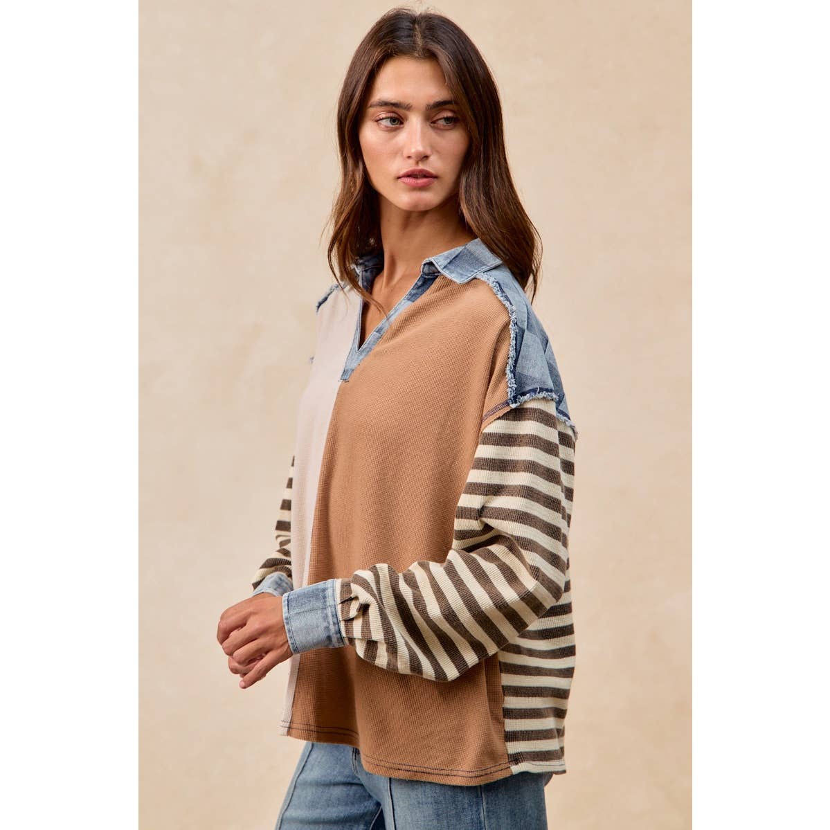 Cut Edge Denim Waffle Top
