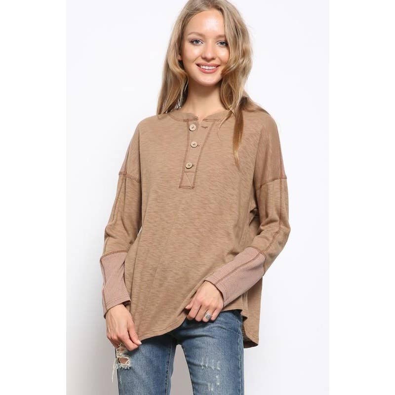 Color Block Button Down Long Sleeve Top