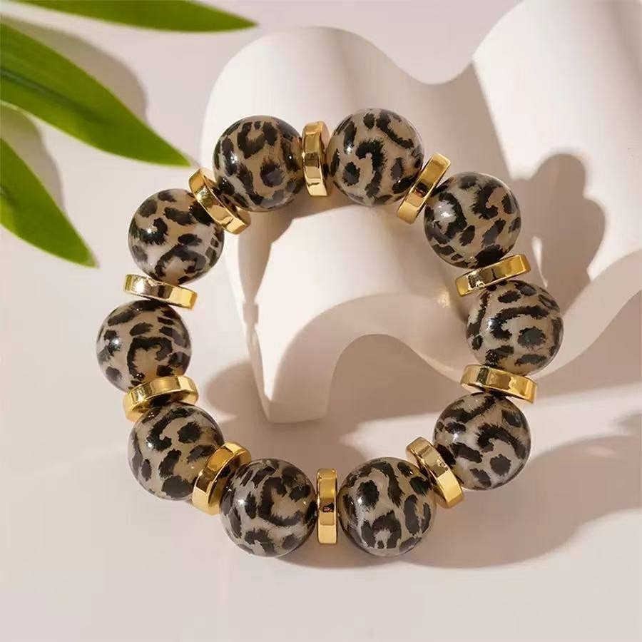 Leopard Print Beaded Stretch Bracelet