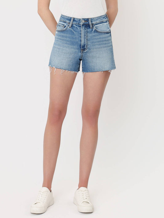 Vervet by Flying Monkey Super High Rise Raw Hem Denim A-Line Shorts (Rebecca)