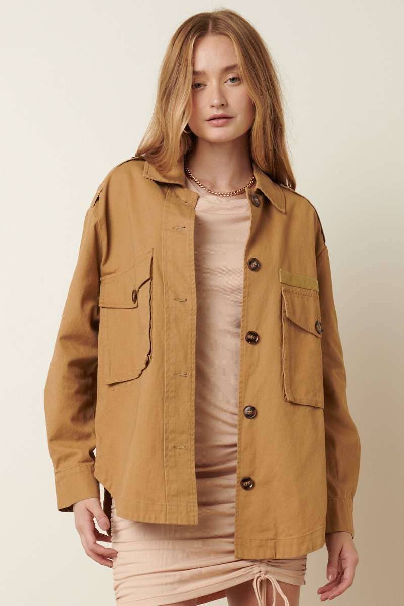 Chest Pocket Epaulet Utility Jacket-Bronze