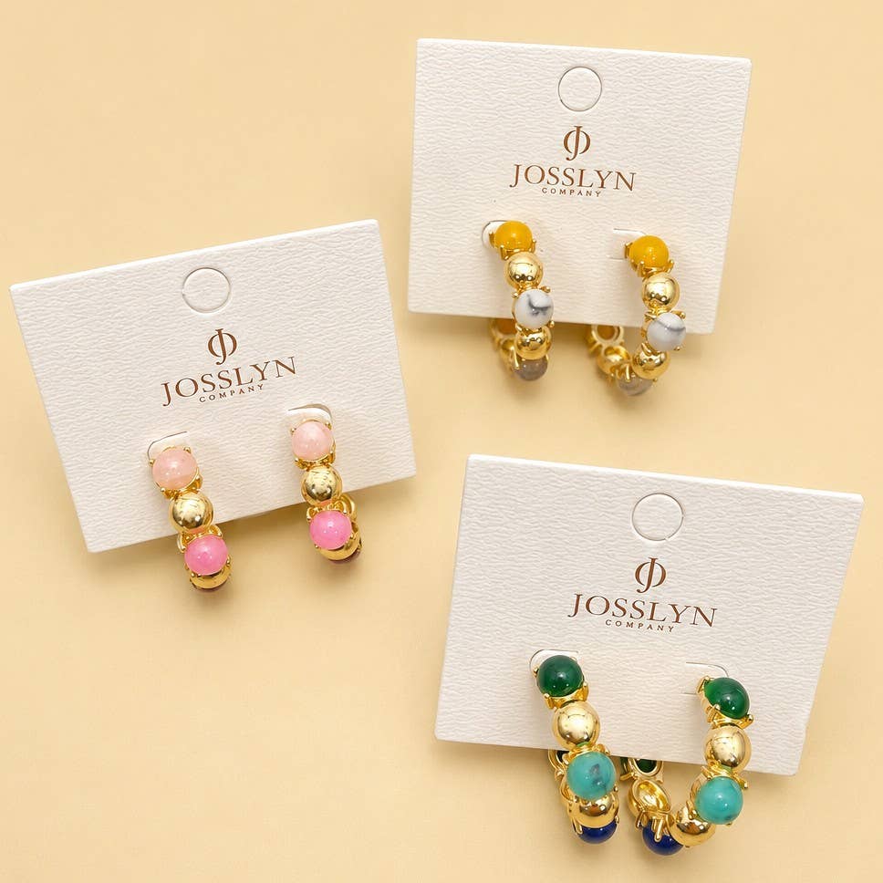 Multi-Color Cabochon Gold Hoop Earrings