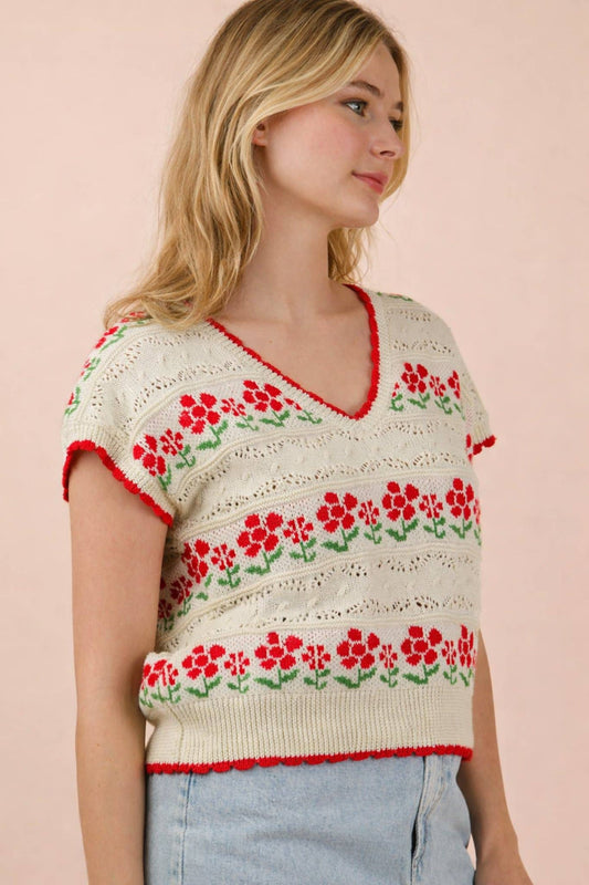 Floral Graphic Knit Sweater Vest