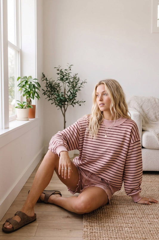 Oversized French Terry Striped Pullover