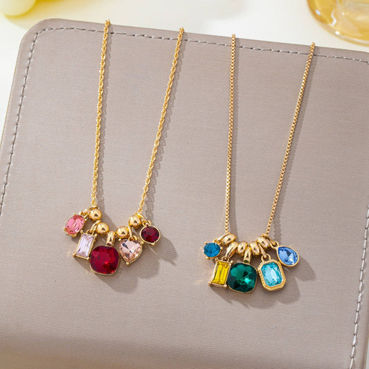 Multicolor Crystal Cluster Charm Pendant Necklace