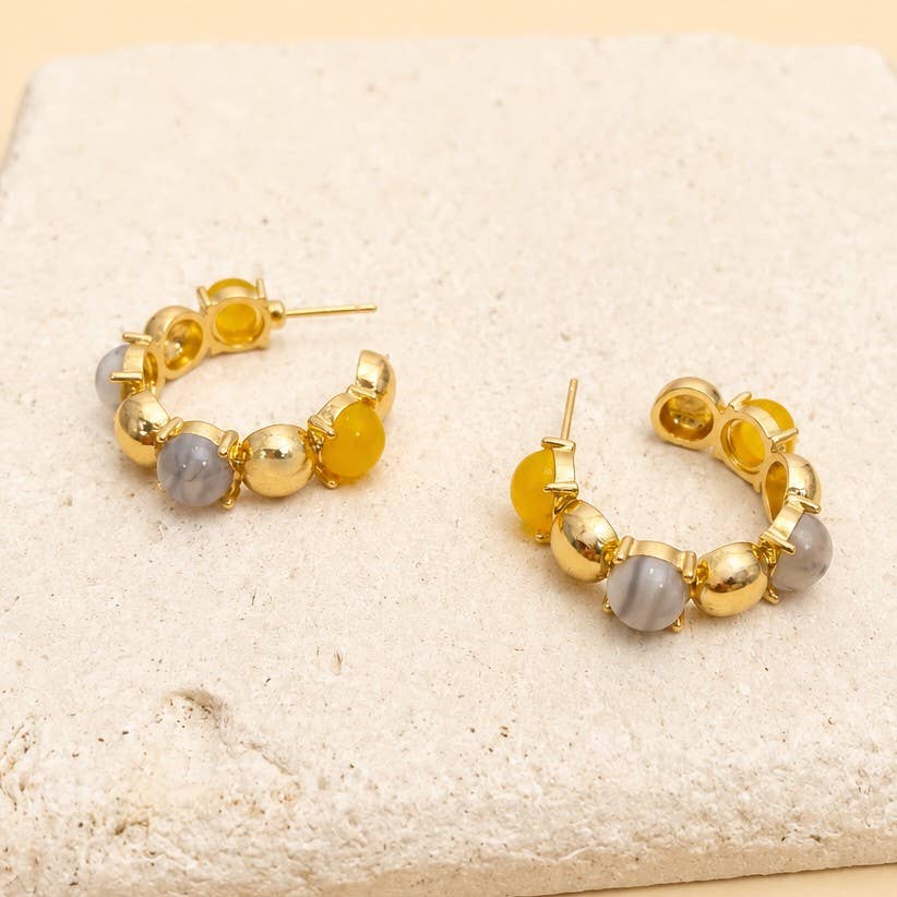 Multi-Color Cabochon Gold Hoop Earrings