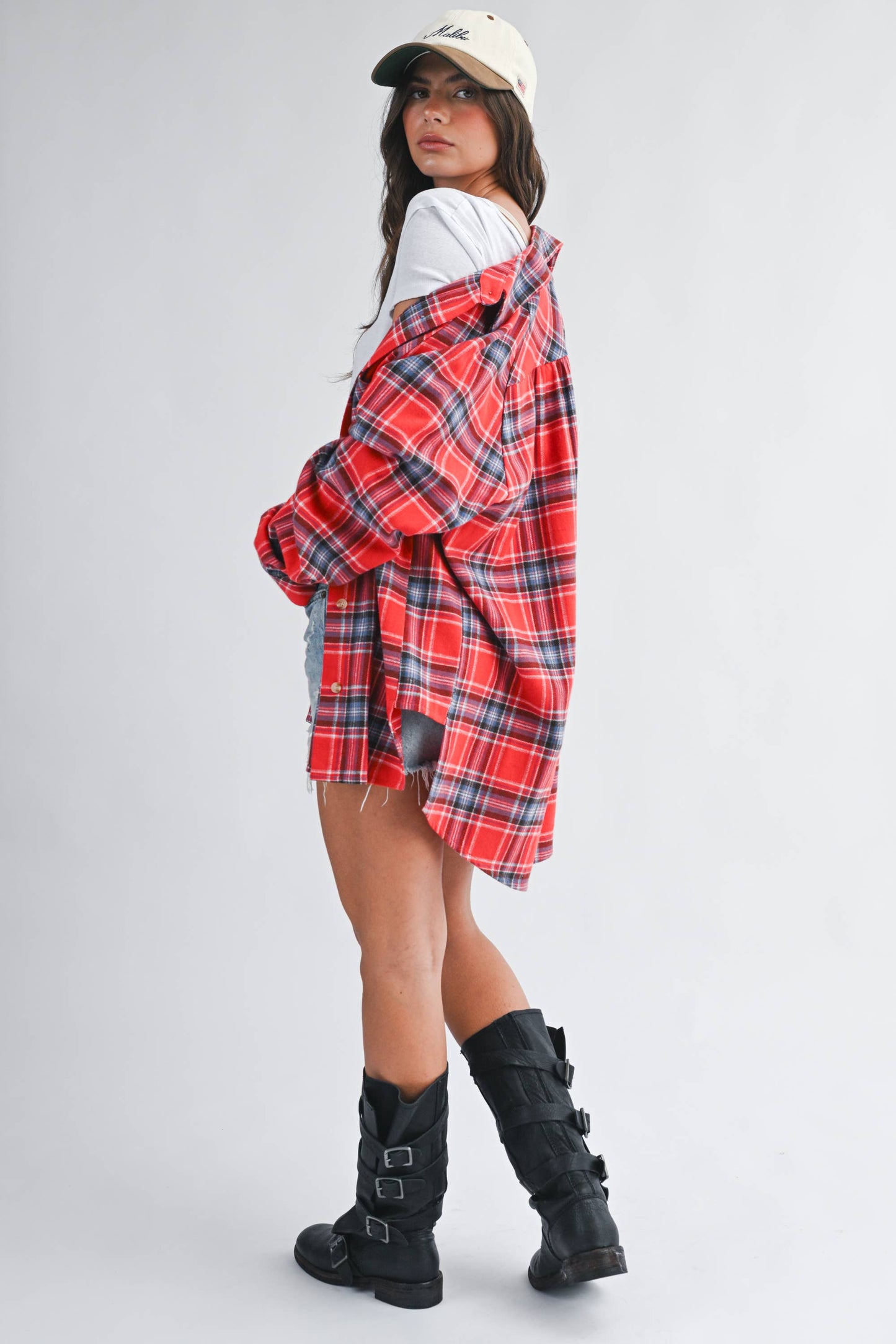 Oversized Plaid Button Down Flannel Shirt