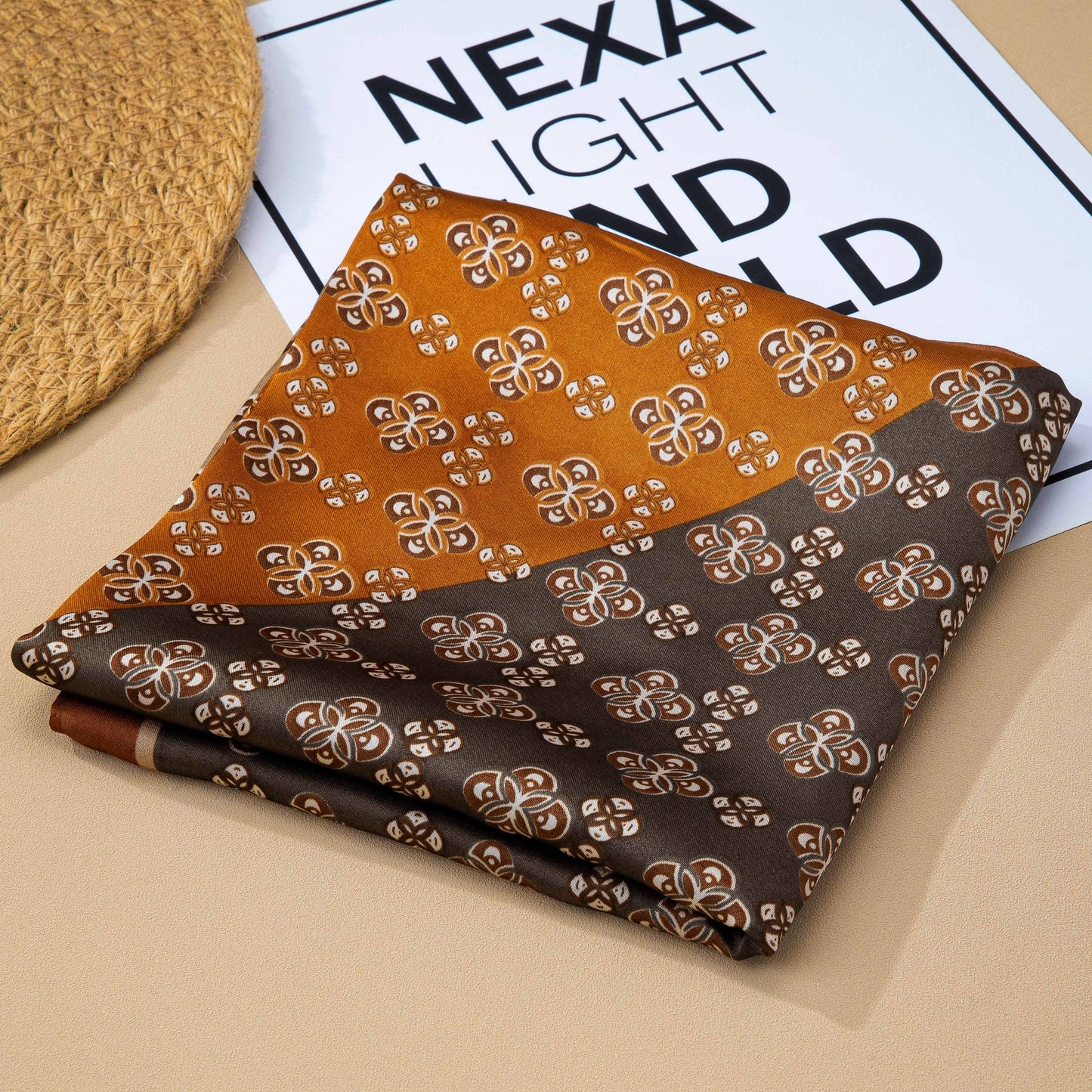 Geometric Tile Motif Color-Block Silky Scarf