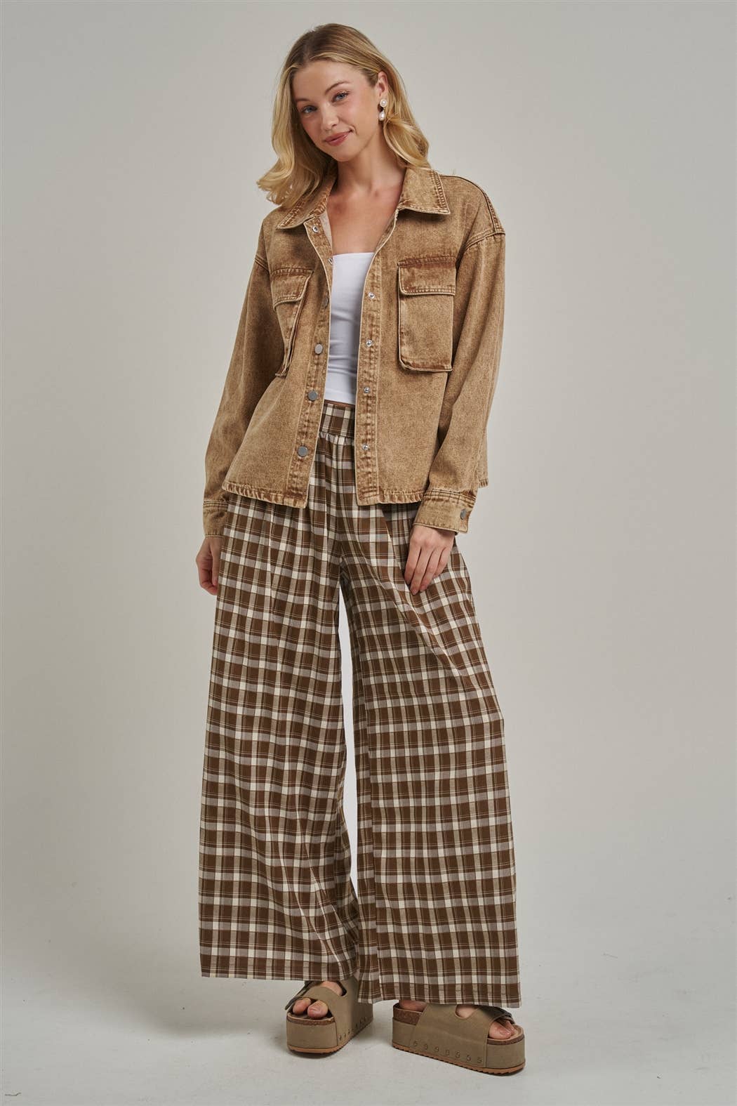 Fall Plaid Boho Wide Leg Pants