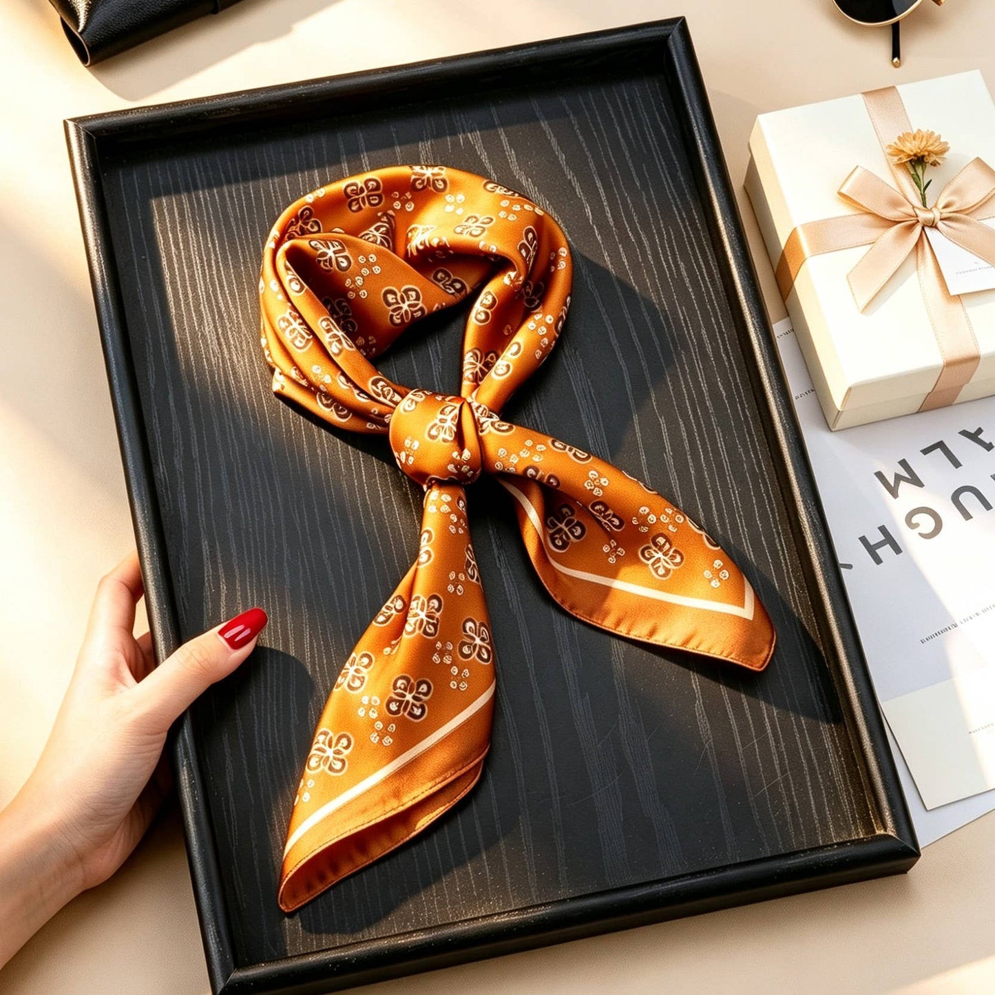 Geometric Tile Motif Color-Block Silky Scarf