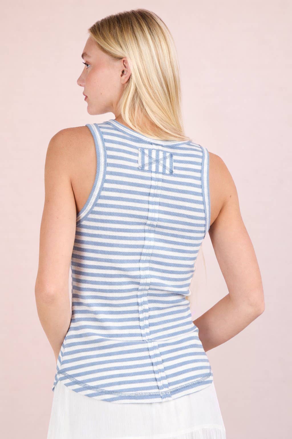 Striped Button Down Fitted Tank Top